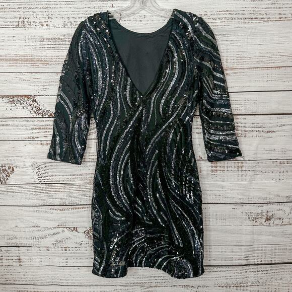 Express Silver and Black Sequin Mini Dress, EUC, Size 2, MSRP $128 - Picture 12 of 14